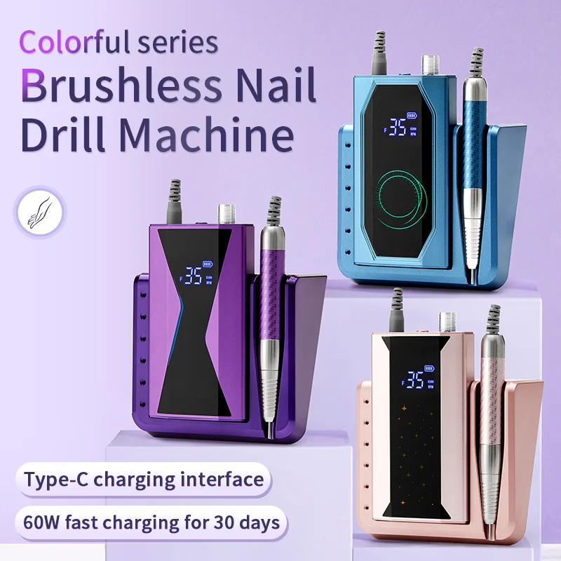 85w Strong Electric Nail File Nail Drilling Machine Rechargeable Battery With 35000rpm Low Noise
