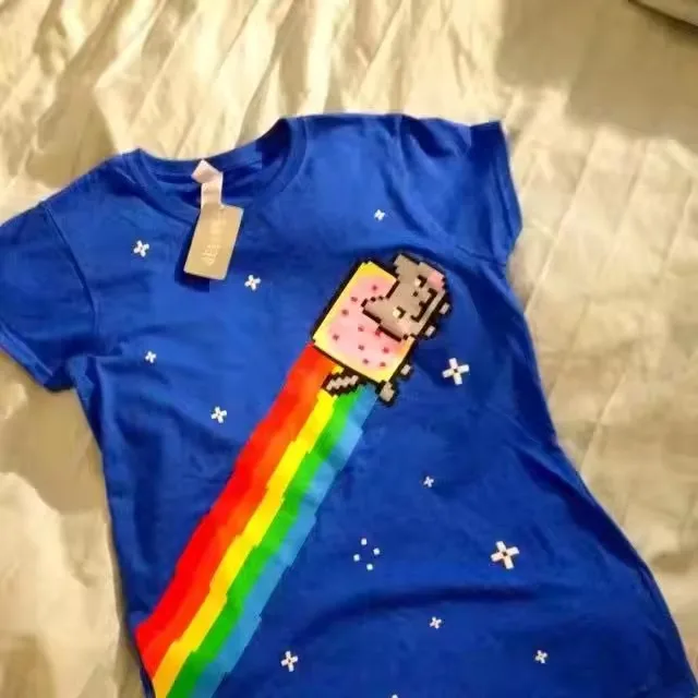 Y2K Retro Niedliches Weltraum-Katzen-Pixel-Art-Spiel Ästhetisches T-Shirt Gothic Amerikanische Streetwear Grafik-Oberteile Damen Herren Baumwolle Weiche Oberteile – Detail 3