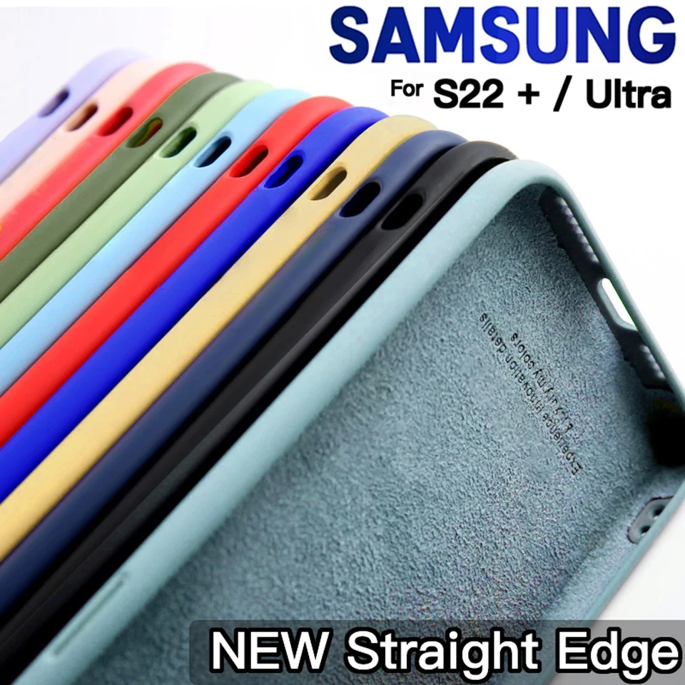 Straight Edge Cover For Liquid Silicone Case Samsung Galaxy A52 S21 S22 Ultra S20 Fe S10 Plus A52s A32 A12 A50 A51 A71 Luxury