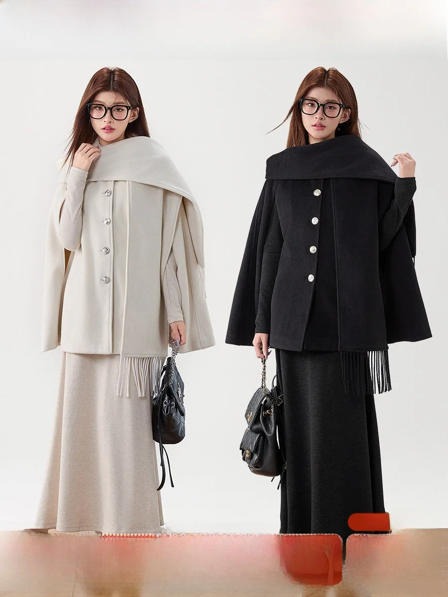 

Westayone Women's Winter Coat Scarf Version Cowl Ne Woolen Jaet Medium Length Button Closure Commute Sle Polyester Viscose