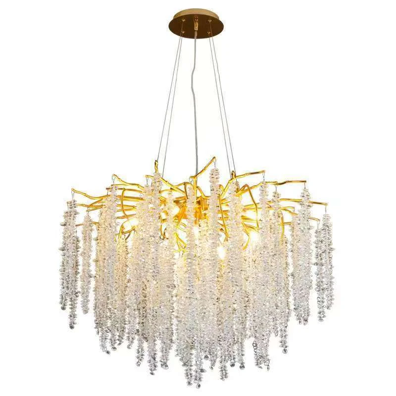 Luxury Gold Tree Branch Crystal Chandelier Modern Waterfall Pendant Light Led Hanging Lamp Fixture For Living Room Villa Home De