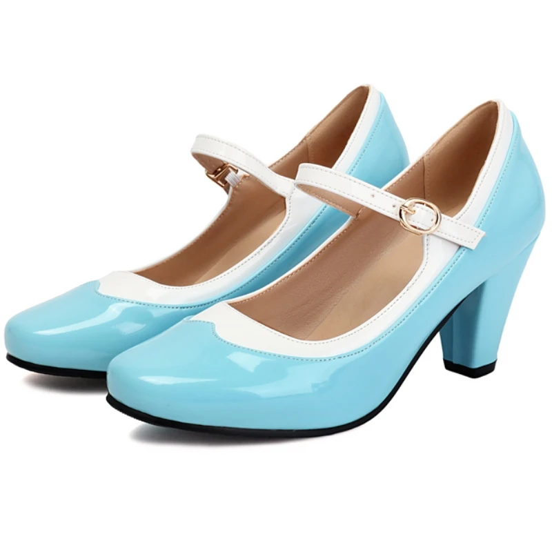 Women's High Heels Pumps Mary Jane Shoes Big Size 45 Ankle Strap Blue Red Black Heeled Dress Wedding Lolita Shoes Lady 2026 New