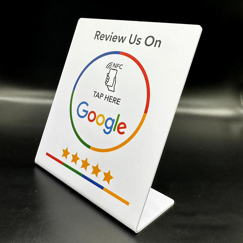 NFC Google Review Stojak NFC Stojak na karty NFC Stojak na karty dotykowe NFC Reivew us na Google 13,56 MHz NT/AG 215 504bytes Stojak NFC