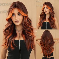 NAMM Layered Wig Synthetic Orange Wig for Women Cosplay Highlight dyeing Orange Wavy Wigs with Fluffy Bangs