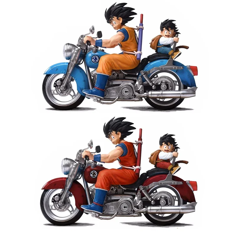 15cm Dragon Ball Action Figure GK Motorcycle Son Goku and Son Gohan Figure PVC Haulage Motor Father and Son Collection Model Toy