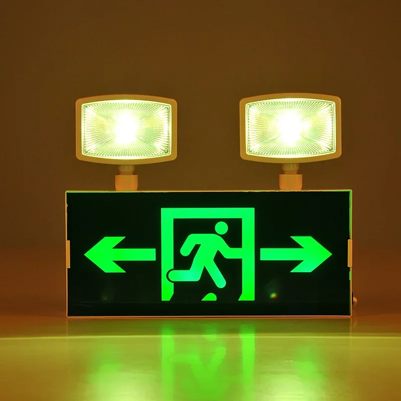 LED double head fire emergency lamp charging safety exit indicator lamp for home lighting evacuation sign