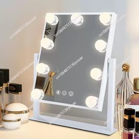 Desktop LED Light Small Makeup Mirror with Fill Light, Ins Style Home Use, Exquisite Beauty Mirror with Light Bulb