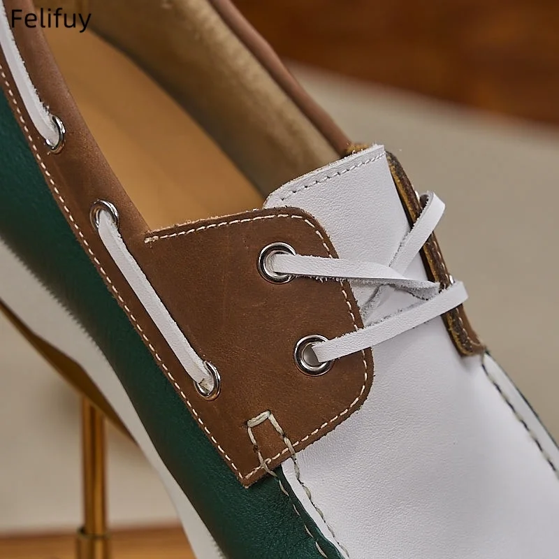 Handmade Genuine Leather Classic Boat Shoes Men's Mocassins Sailing Shoes Mens Casual Loafer Board Shoes Commuter Casual Shoes