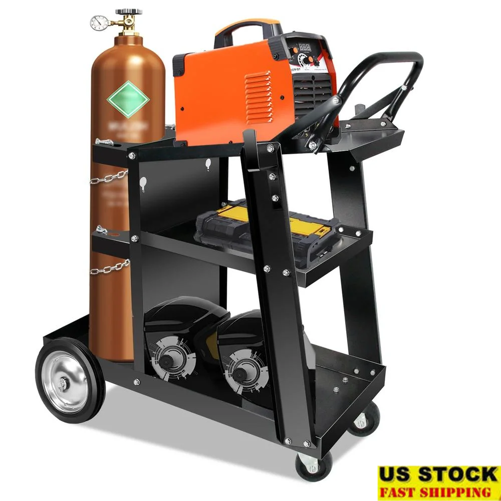 Heavy Duty Welding Cart 3-Shelf Storage Gas Cylinder Support 360° Rolling Transport