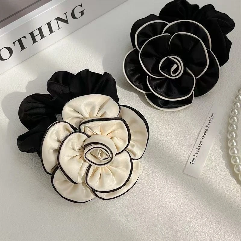 1pc Korean-style elegant camellia hair tie, high-end fashionable and stylish, high-elasticity band suitable for buns and ponytai