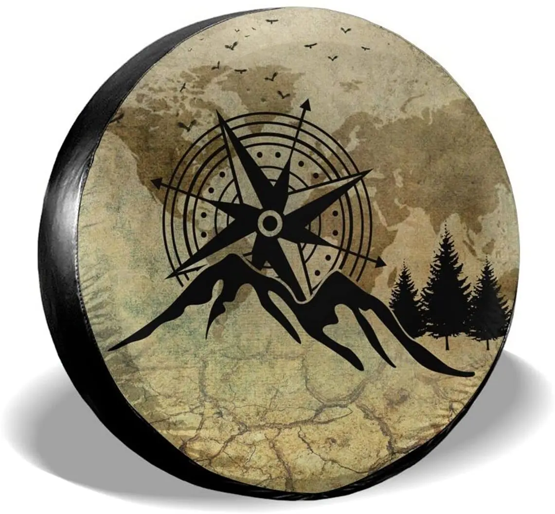 

Nature Mountain Compass Tire Cover Universal Spare Wheel Tire Cover Wheel Covers for Trailer