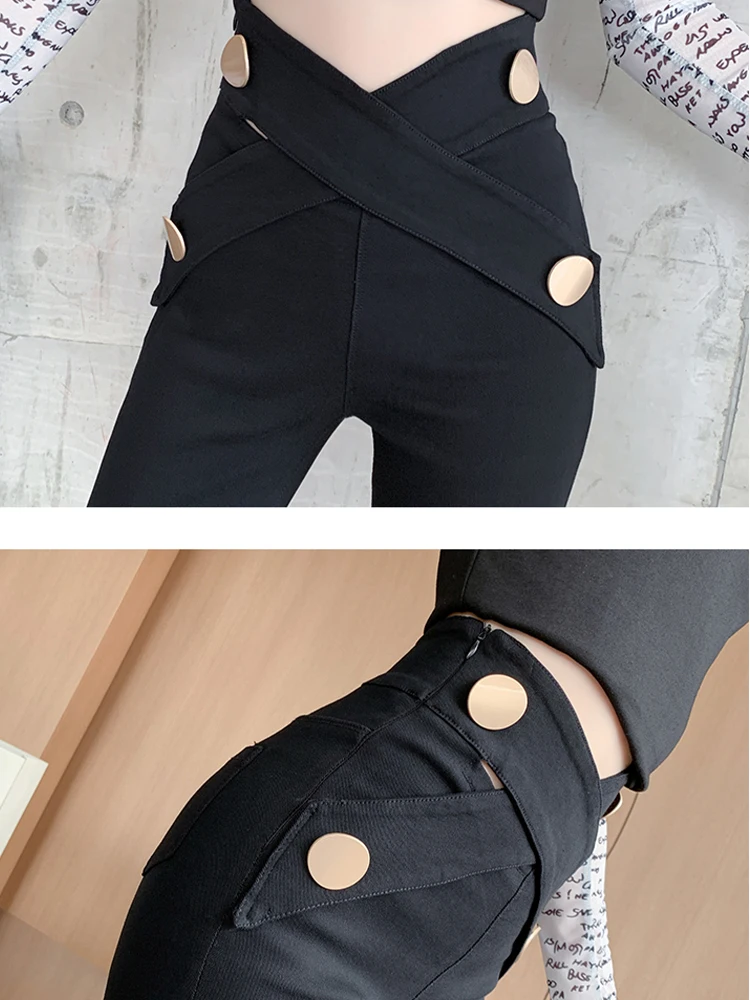 Casual pants 2023 autumn and winter thickened high elastic cross high waist tight-fitting pants fashion women\'s clothing