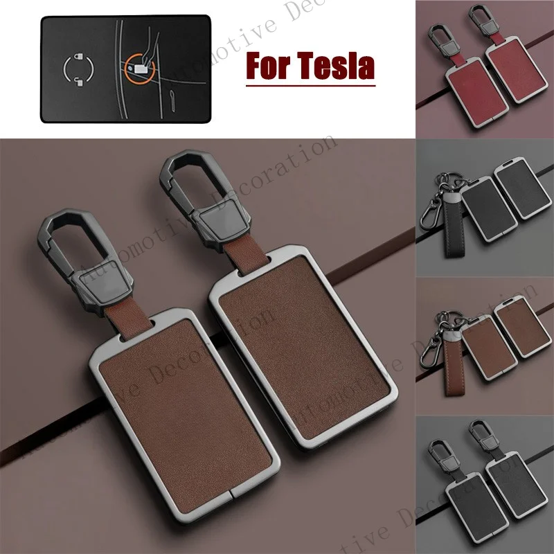 Z+ Zinc Alloy Leather Car Remote Key Fob Case Cover Holder For Tesla Model 3 S X Y