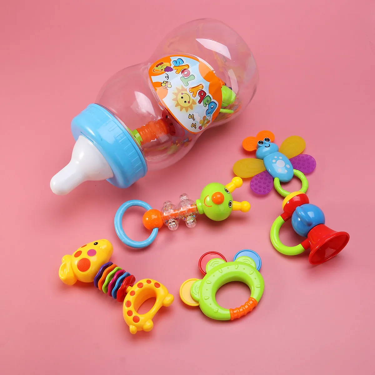 

9Pcs Teether Set Safe ABS Plastic Dishwasher Friendly Bright Color Shapes for Infant Grasping and Teething