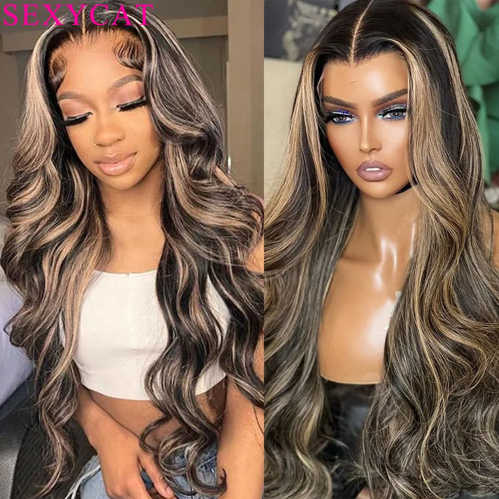 

Body Wave HD Lace Wig 13x4 Human Hair Highlight Ombre Lace Front Wigs Glueless Pre Plucked 1B/27 Wavy Wig for Black Women