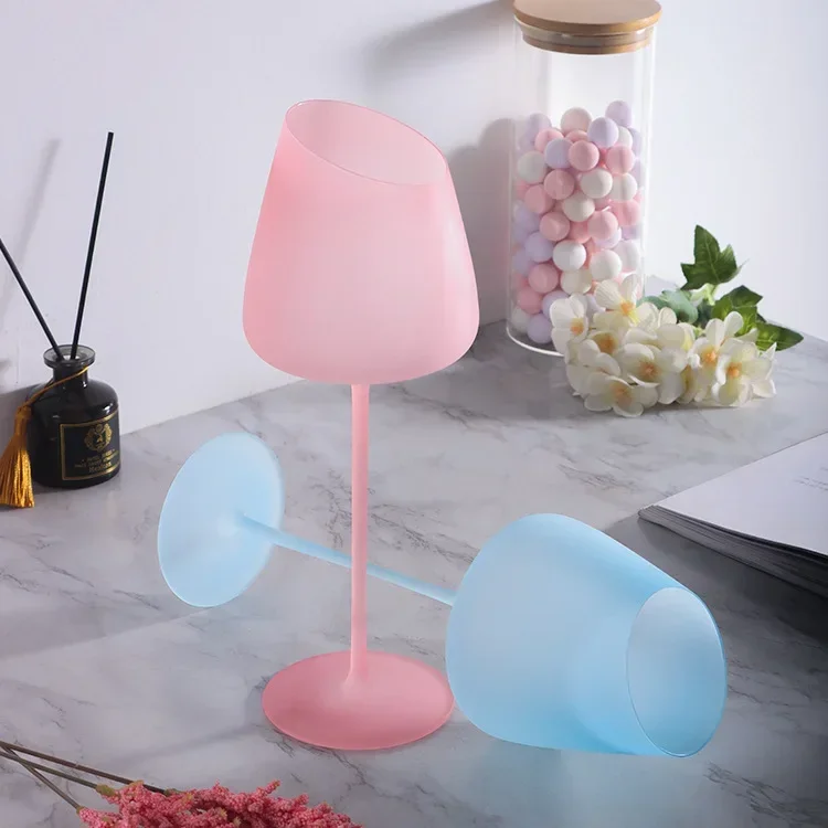 · 1pcs Macaron Burgundy Cup Frosted Pink Girl Goblet Household Crystal Stained Glass Concave Bottom Red Wine Cup