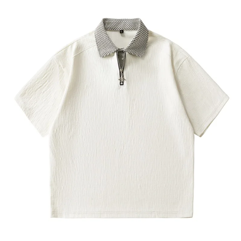 Men s Polo Shirts T shirt Summer Fashion Contrast Half Zip Collar Short Sleeve Loose Fit Casual
