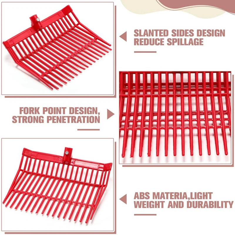 Manure Fork Replacement Head, Pitchfork Head, Horse Manure Rake, For Picking Up Manure, Stable Waste Removal Durable ,Red,2Pcs