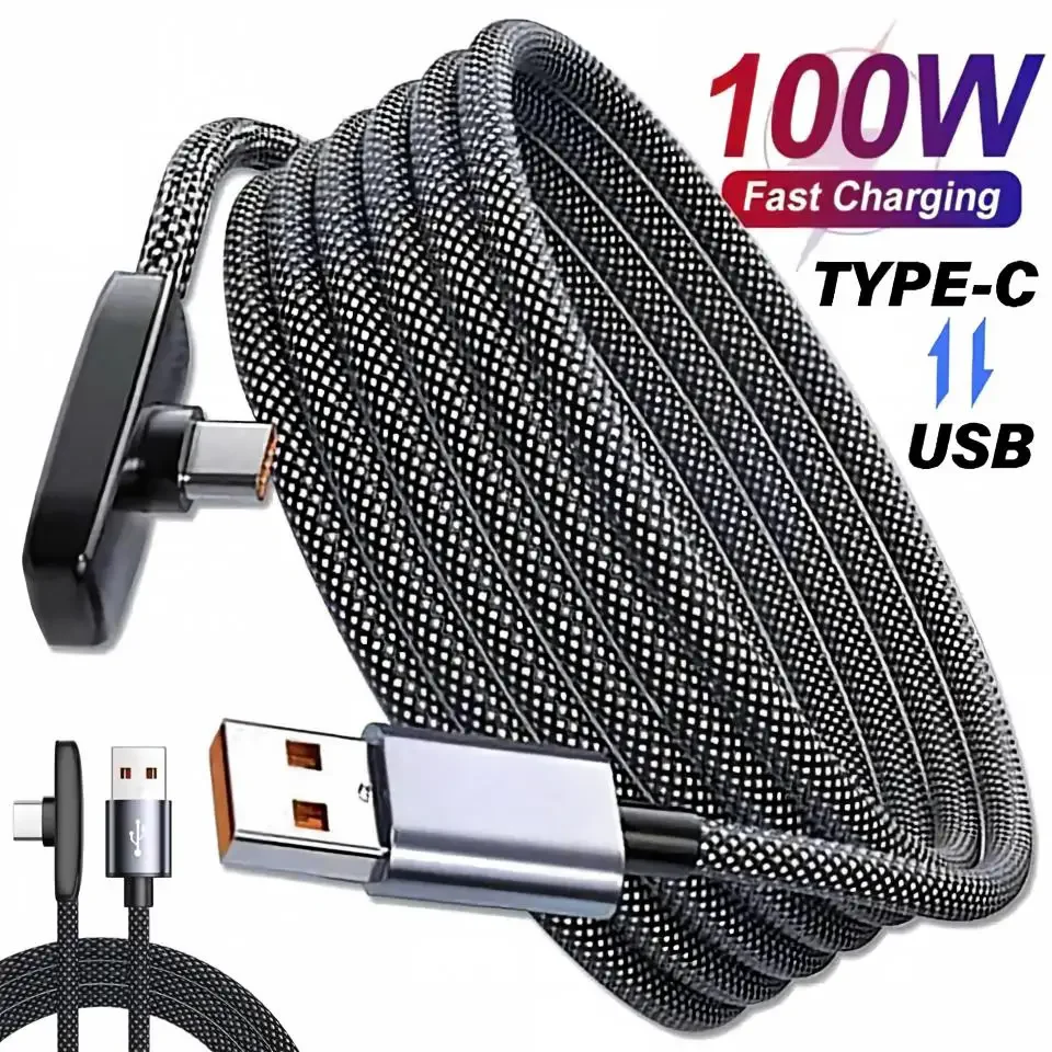 100W Kabel 10A Schnellladekabel USB Typ C Kabel 90 °   Tragbares rechtwinkliges Datenkabel für Samsung Xiaomi Huawei Google Laptop