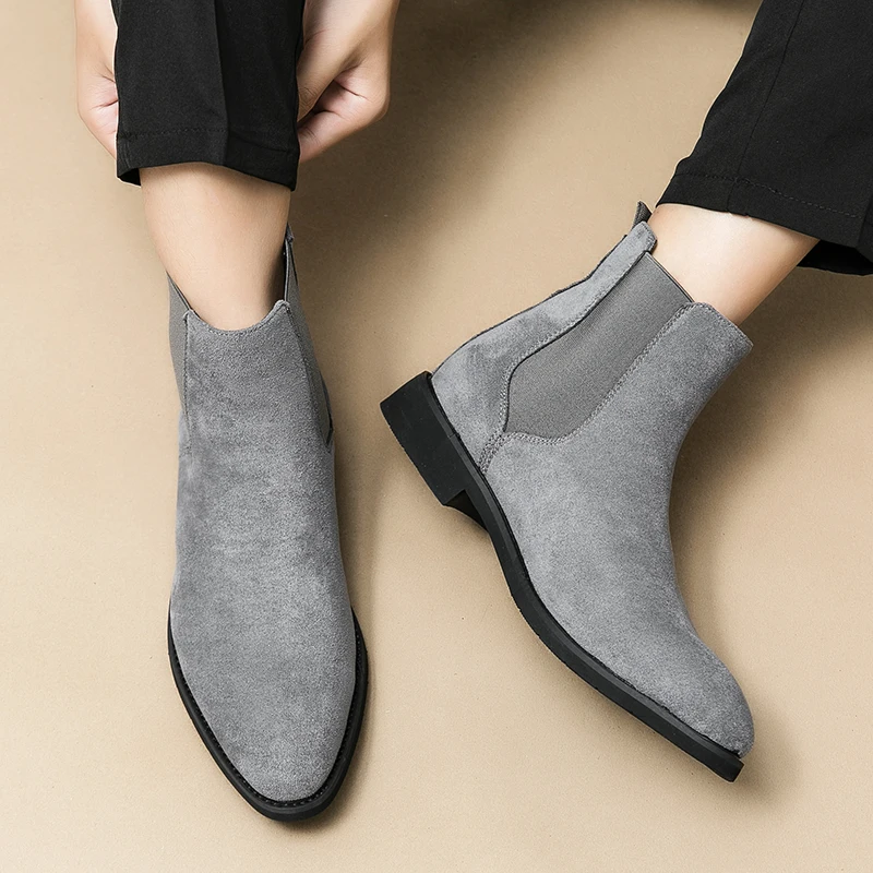Classic Retro Style Men's High Top Casual Boots High-quality Cow Suede Gentleman Pointed Party Boots Luxury Brand Chelsea Boots