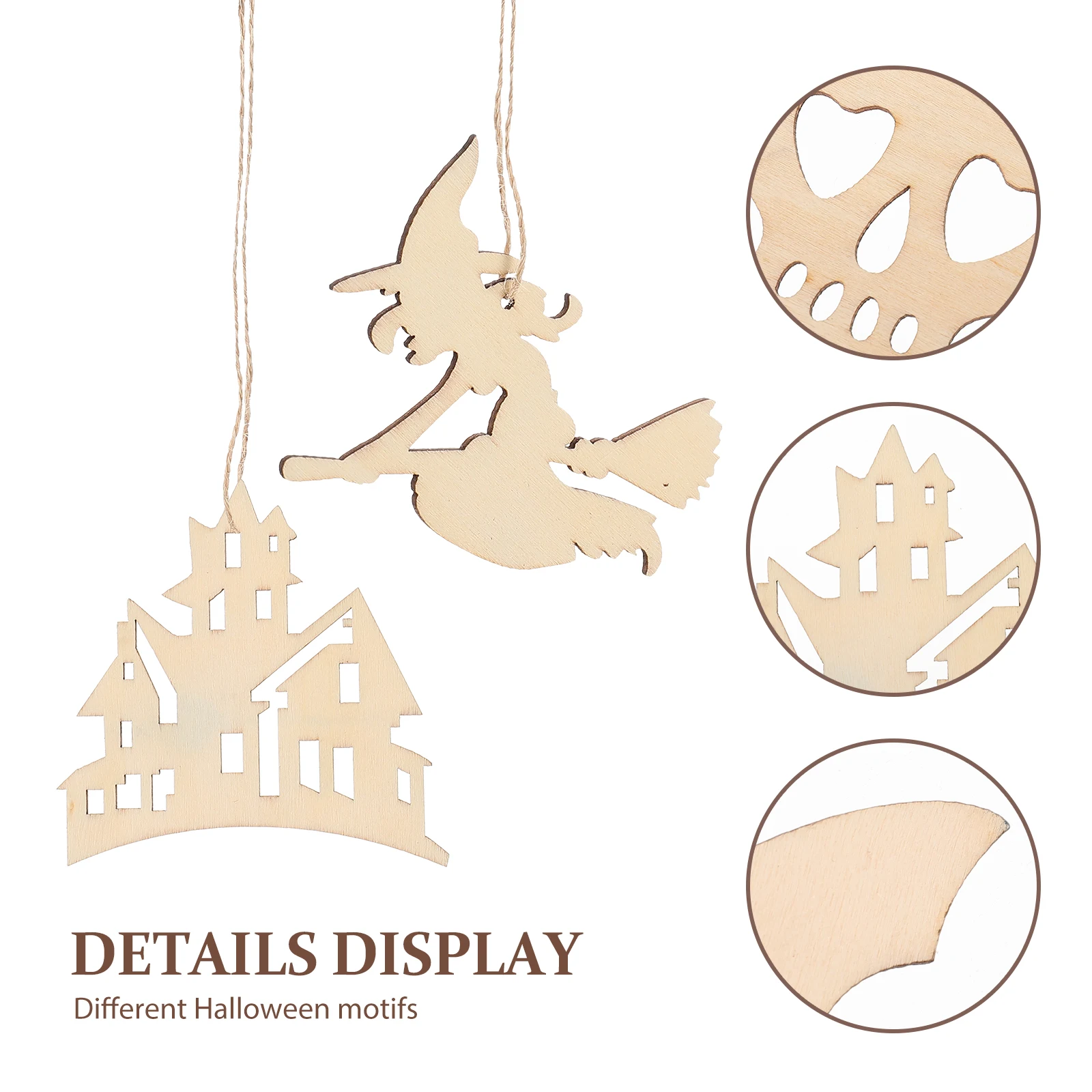 

1Set Halloween Unfinished Diy Wooden Cutouts Wood Slices Craft Ornaments For Painting Natural Slices Decorative Hanging