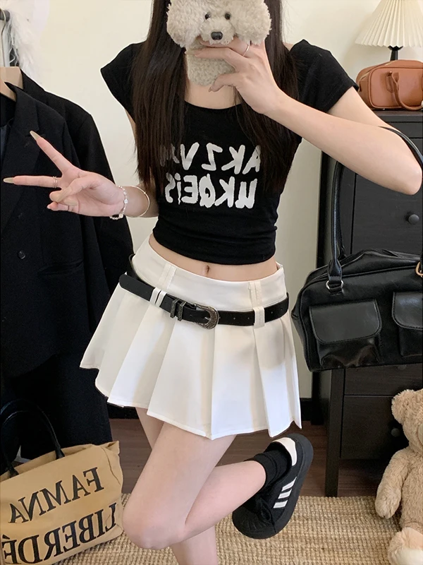

High Waist A-Line Skirt Pleated Summer Style plus Size Women's Fashionable And Slimming Design Korean Style Short Skirt