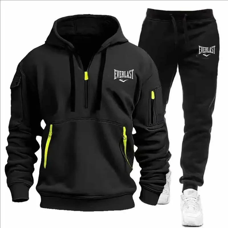 

2025 Fashion Men's Half-zipper Fashion Pullover hoodie + sweatpants set, Autumn and Winter sporty loose Casual Two-piece set