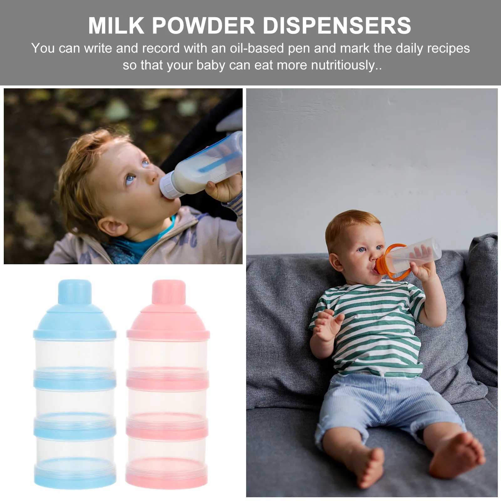 

2pcs Baby Formula Dispensers Powder Storage Boxes 3 Layer Removable Washable Complementary Food Containers Snack for Infant