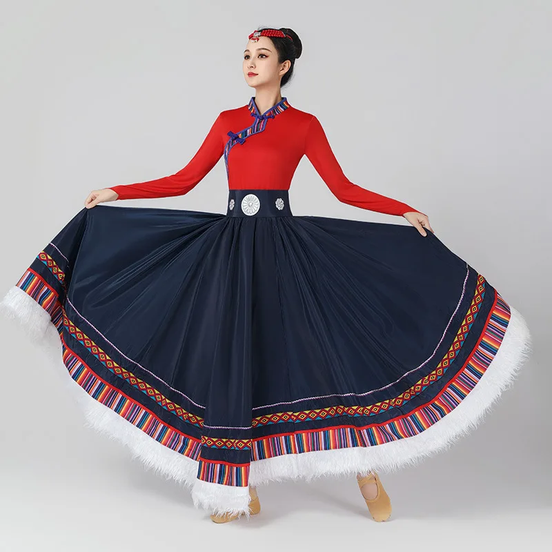 

Square Dance Costume New Set Women's Classical Ethnic Style Art Exam Practice Big Swing Long Skirt Tibetan Dance Performance Cos