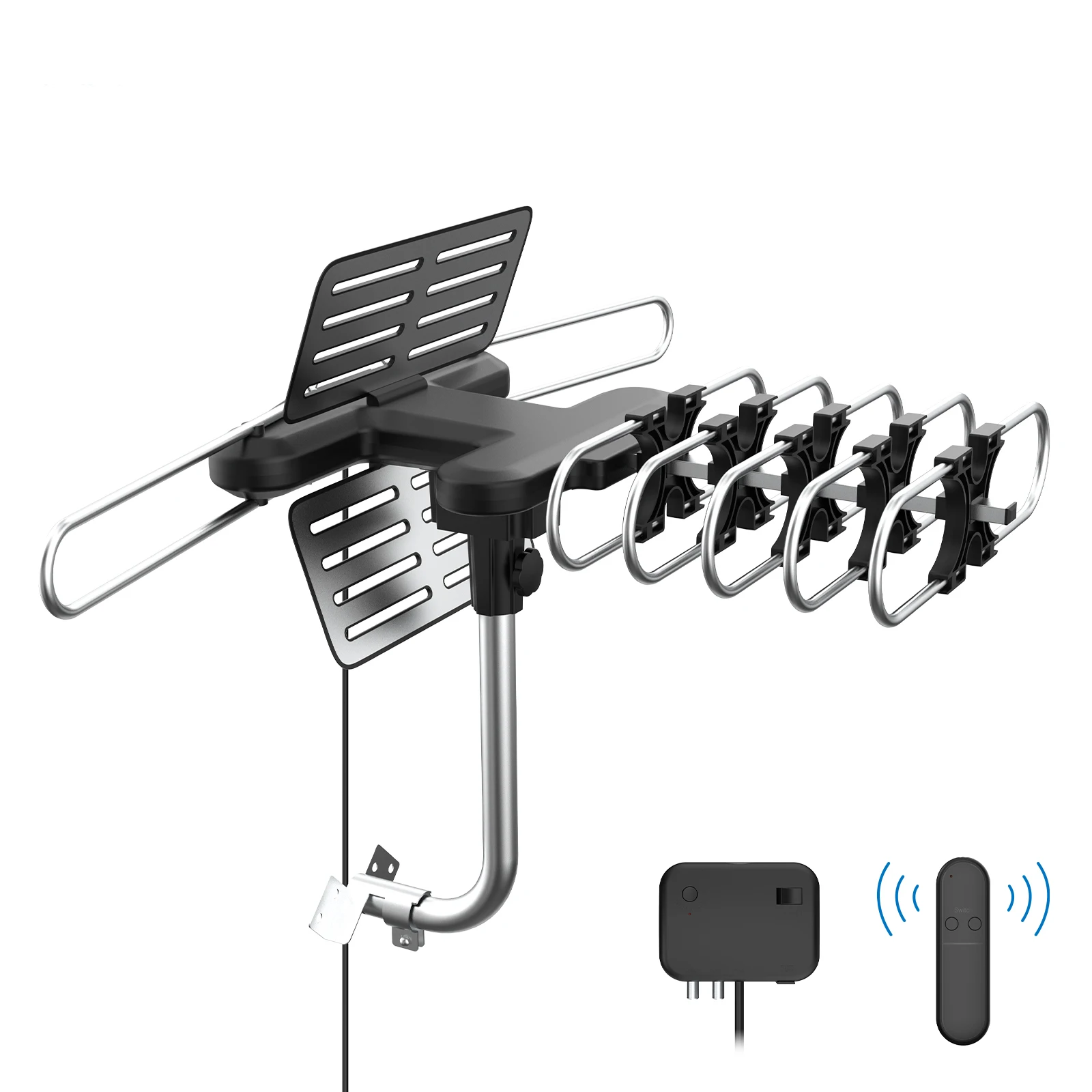 Antena de TV de alta definición para exteriores VHF UHF con amplificación y control remoto, rotación de 360 grados