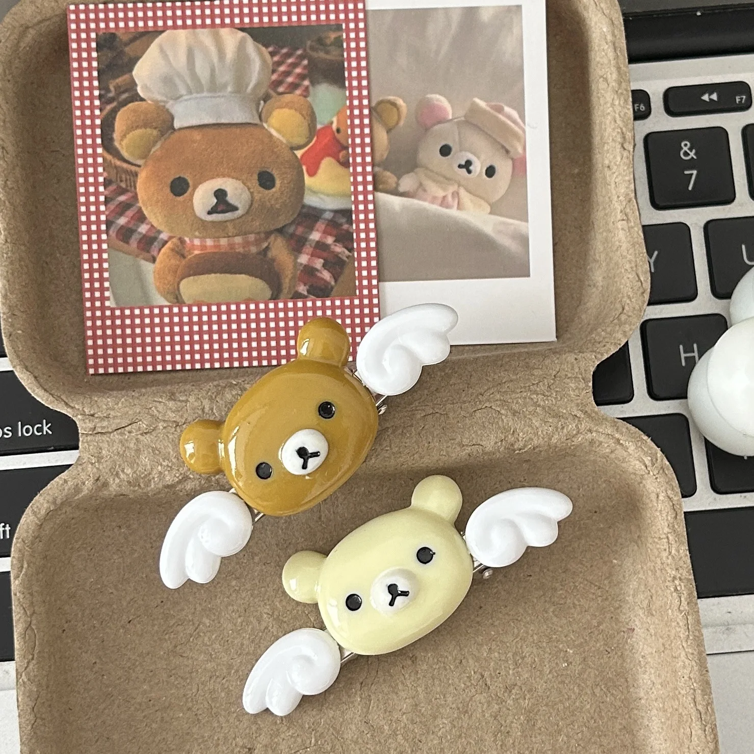 2PCS Kawaii  Angel Wing Rilakkuma Bear Hair Clips Retro Cartoon Duckbill Barrettes Ins Popular Side Bang Hair Pins For Studesnt