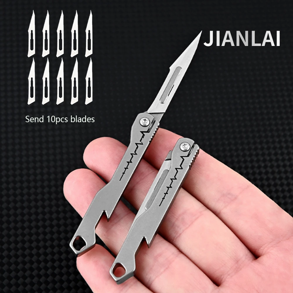 

titanium alloy Bottle Opener Scalpel Folding Knife High Hardness Mini Outdoor Survival Camping Portable EDC Tool 10 Blade Free