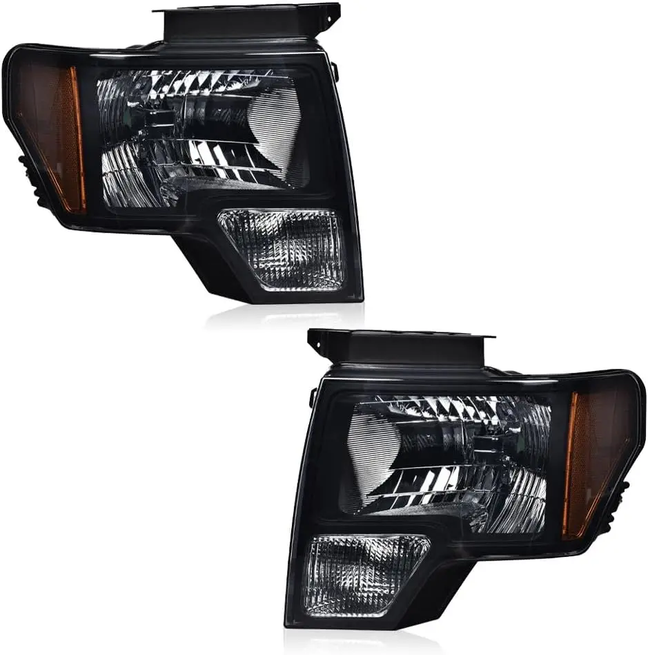 

Headlights Assembly, Compatible with 2009-2014 Ford F150 09-14 Headlamp, Driver and Passenger Side, Smoky lens Black Housing Amb