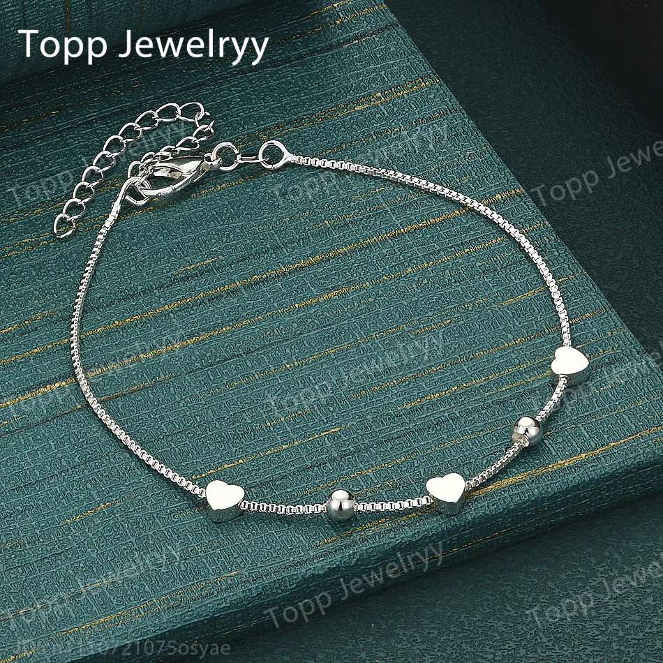 Exquisite 925 Sterling Silver Delicate Bracelet with Beads and Heart Charm – Stylish Party Gift & Wedding Jewelry for Women