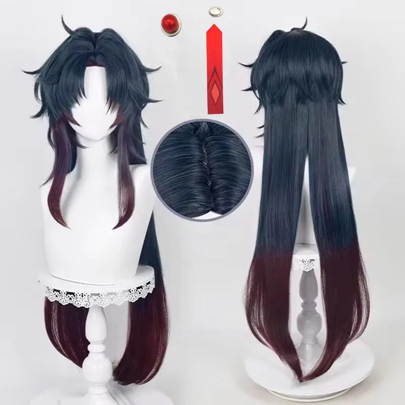 Blade Cosplay Wig Honkai Star Rail Cosplay 90cm Long Dark Blue Brown Red Heat Resistant Synthetic Hair Game Anime Wigs + Wig Cap