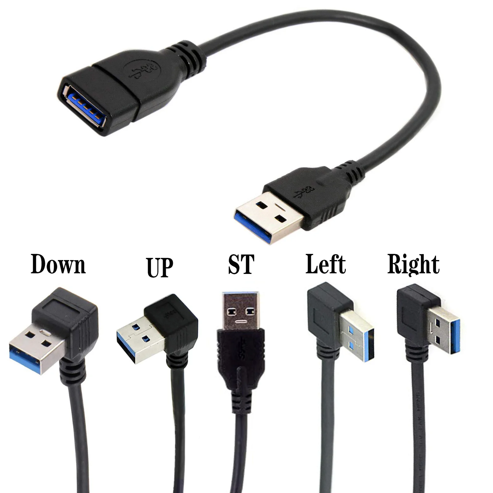 0.25M 90 Degree USB 3.0/2.0 Male to Female Adapter Cable Angle Extension Extender 5Gbps Fast Transmission Left/Right/Up/Down