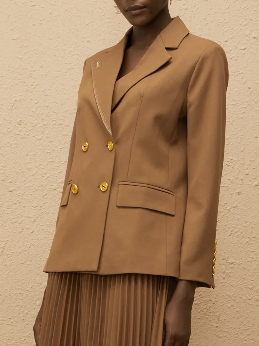 VGH フレンチスタイルヴィンテージスリミングソリッドブレザー女性のためのラペル長袖スプライスボタン気質コート女性のファッション新