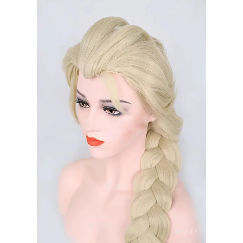 Peluca de Cosplay de Elsa para mujeres adultas, pelo sintético resistente al calor, trenza larga, princesa reina, fiesta de Halloween, Anime, WigCap