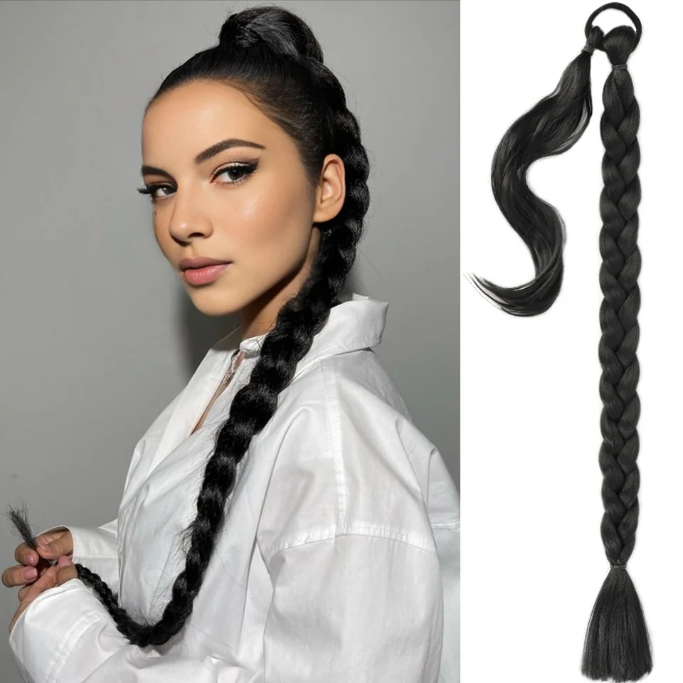 Long Synthetic Braided Ponytail Extension Straight Wrap Around Hair Ponytail Piece For Women Daily Wear Hair Accessories