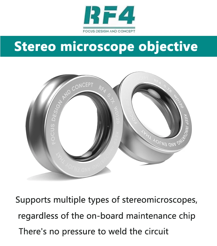 Zoom Microscópio Camera Lens para Trinocular Stereo, Barlow lente de vidro, objetos auxiliares, novo, RF4, WD165, 0.5X, 0.7X