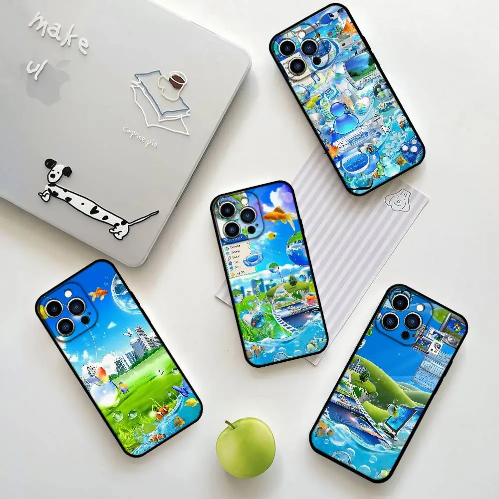 

Frutiger Aero Phone Case For IPhone 1716 15 14 13 Pro Max 11 12 Mini X Xs XR Black Silicone Cover
