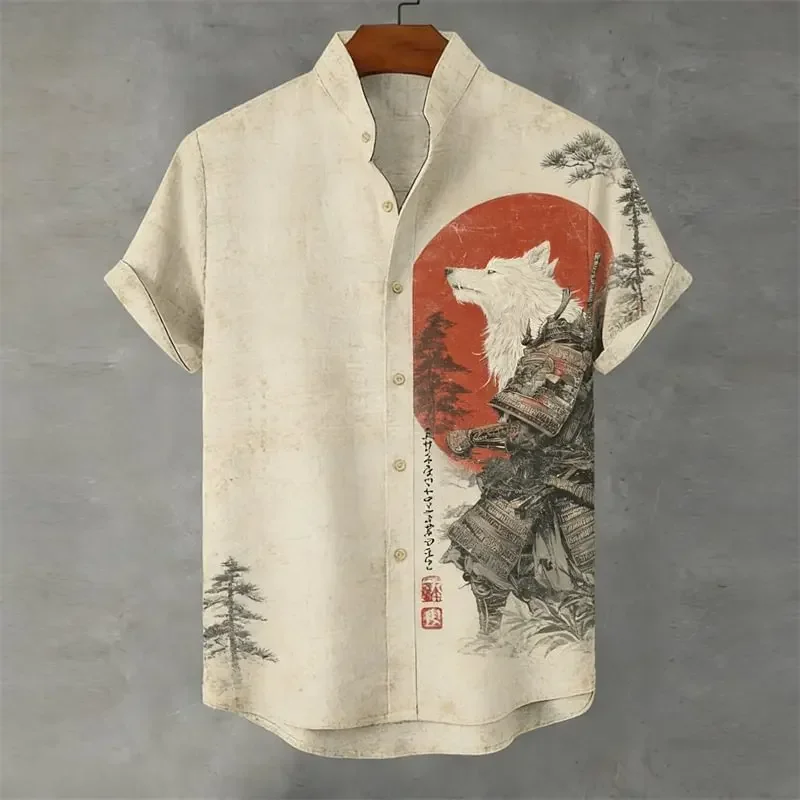 Men's Linen Short Sleeve Shirt, Chinese Ink Wash Bamboo Flower Butterfly 3D Print Artistic Top