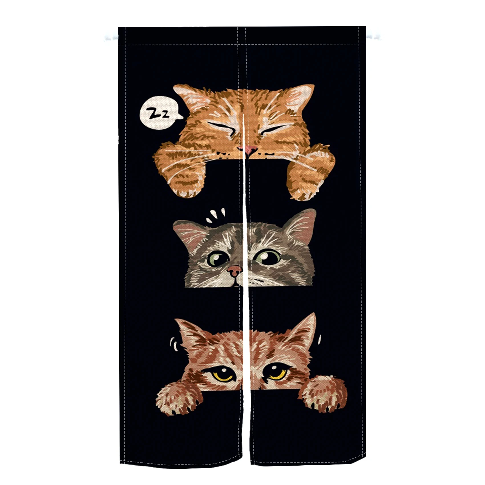 Pet Cat Wave Japanese Print Noren Living Room Linen Half Split Door Curtain Bedroom Cafe Restaurant Partition Home Kitchen Porch