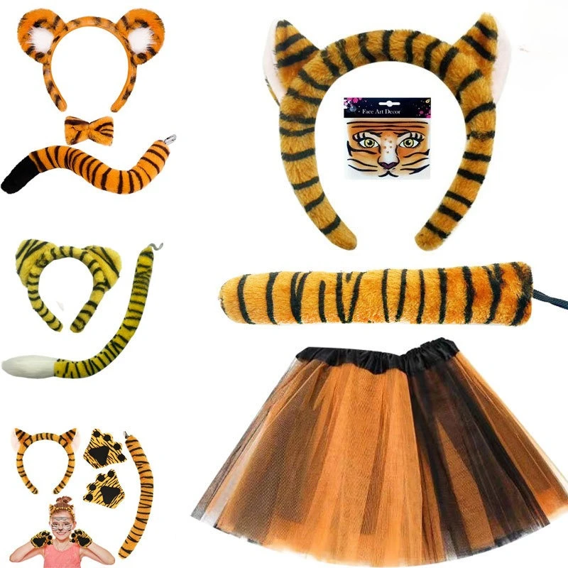 

Tiger Hairband Animal Headband Tail Bow Skirt Tutu Halloween Performance Props