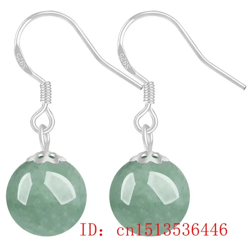 925 Zilver Natuurlijke Myanmar Emerald Jade Ronde 10Mm Kralen Oorbellen Originele Diy Door Hand Accessoires Vrouwen Luck Geschenken Sieraden