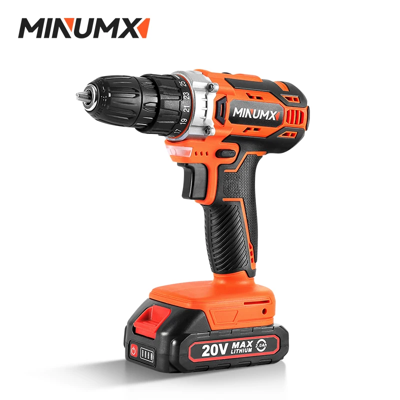 MINUMX 20V Cordless Drill 40N.m 25 Plus 1 Electric Screwdriver Keyless Chuck Two Gear Speed Wireless Power Driver Battery Tools