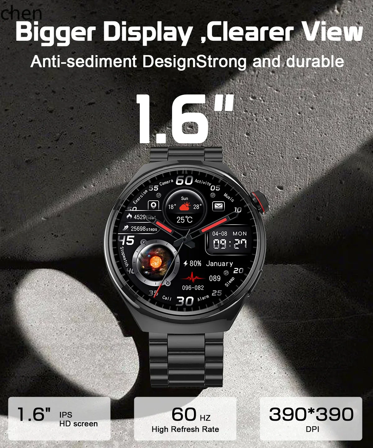 New 390x390 Capacitive Full Touchscreen Call Sports Music Smartwatch