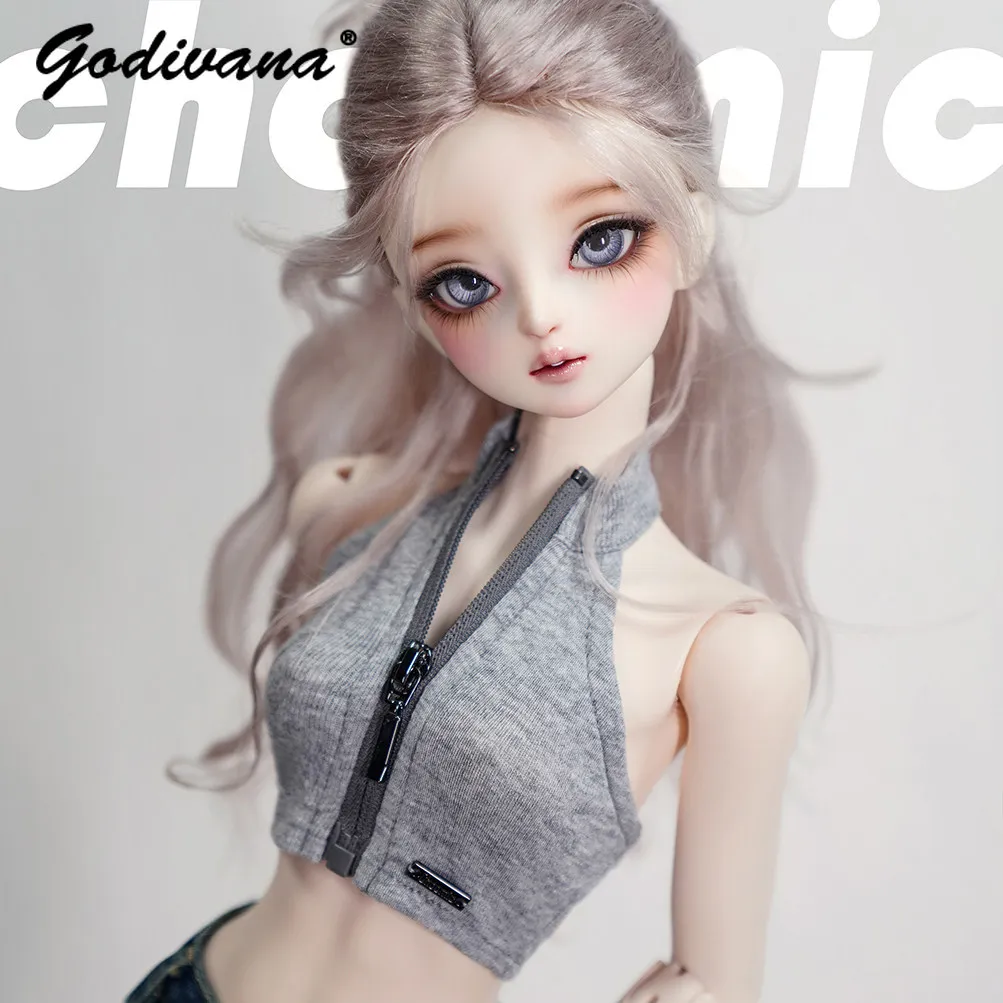 bjdドール用服-ホルターネック-クロップトップ-伸縮性のあるニットリブ-ノースリーブベスト-フロントジッパー付き-デイリータイト-スポーティタンクトップ-1-3女性bjd用