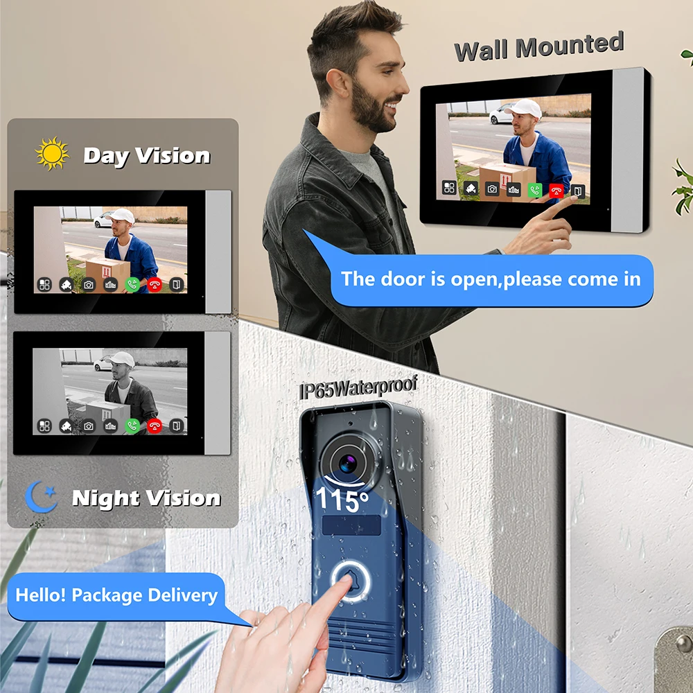 2-Wire Tuya Smart WiFi Video Door Phone System Intercom Door Bell 1080P Monitor Access Control for Villa Apartment Office