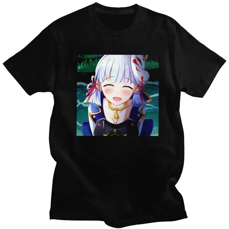 Custom Kamisato Ayaka Genshin Impact T Shirt for Men 100% Cotton Tshirt Fashion Tee Anime Game T-shirts Loose Fit Clothing